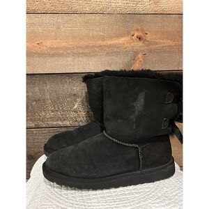 UGG Bailey Bow Black Kids Women's/Girls Suede‎  Boots 3280Y BLK SZ 6